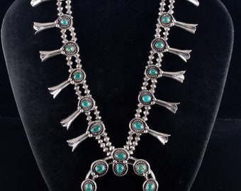 Vintage 1970s Sterling Silver Navajo Royston Turquoise Squash Blossom 107.6g