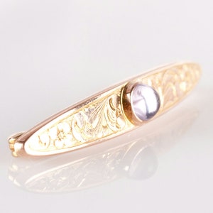 Gorgeous Vintage 1930's 14k Yellow Gold Round Cabochon Cut Amethyst Solitaire Pin .55ct image 2