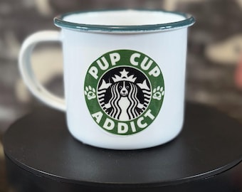 Personalised Enamel Pup Cup, Puppuccino, Dog Gift, Dog Friendly, Drinkware