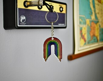 Rainbow Pride Keychain | Drippy Retro Rainbow | Mirror Acrylic Key FOB | Rainbow Keyring | Bag Charm | Boho Accessory | Rainbow Gay Pride