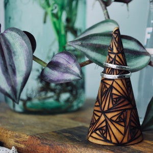 Wood Engraved Ring Cone | Jewelry Display | Ring Tree Storage | Earthy Boho Jewelry Organizer | Ring Tree | Minimalist Ring Storage