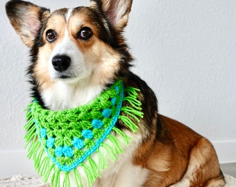 Unique Handmade Crochet Corgi Dog Bandana In "Green Apple" | Cute Pet Bandanas