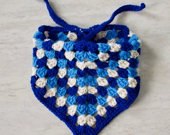 Unique Handmade Crochet Dog Corgi Bandana - "Blue Summer Skies" - Blue And White Dog Accessories