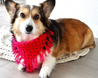 Unique Handmade Crochet Corgi Dog Bandana In "Bright Fucsia Pink" | Cute Pet Bandanas