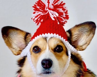 Cozy Corgi Dog Puppy Warm Handmade Crochet Beanie Hat with a Pompom In Peach