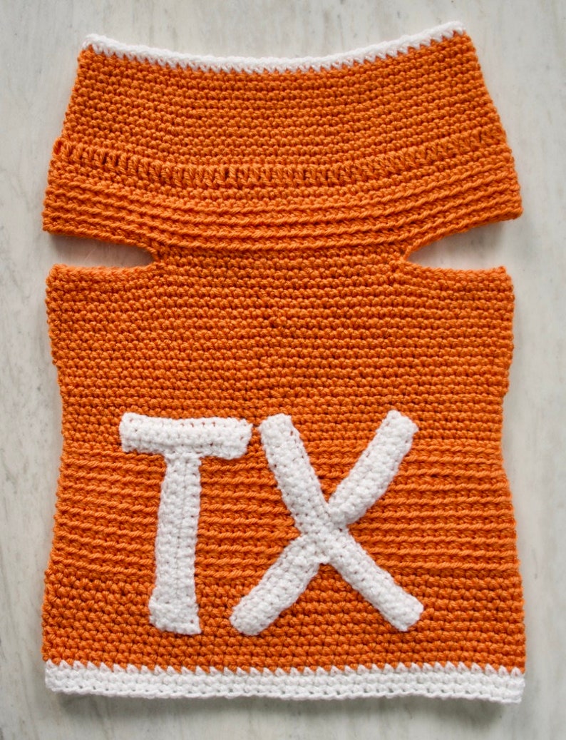 Handmade Crochet Pembroke Welsh Corgi Sweater UT Austin Longhorns American Football, Dog Clothing, Knit Dog Coat image 2