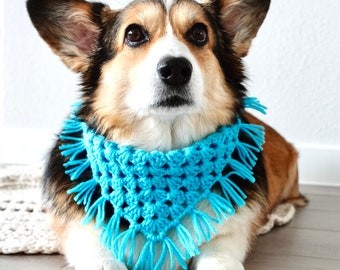 Unique Handmade Crochet Corgi Dog Bandana In "Crystal Blue" | Cute Pet Bandanas