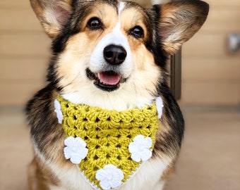 Unique Handmade Crochet "Spring Has Sprung" Dog Corgi Bandana - Colorful Dog Clothes