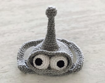 Robot Bender Crochet Handmade Dog Hat in Grey and White