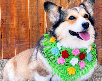 Unique Handmade Crochet "Spring in Austin" Dog Corgi Bandana - Colorful Dog Clothes