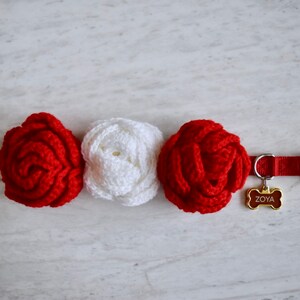 Valentine's Handmade Crochet Knit Dog Collar Rose Flower Puppy Dog Girl Floral Accessory Wedding Party Special Occassion image 2