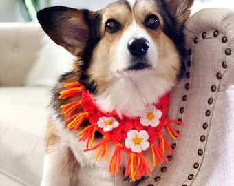 Handmade Crochet Gorgeous Floral Corgi Dog Pet Bandana