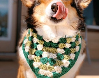 Unique Handmade Crochet Dog Corgi Bandana - "St. Patrick's Day" - Green and White Dog Clothes