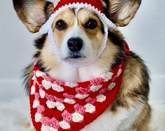 Cozy Dog Puppy Crochet Bandana and a Hat Set | Cute Corgi Accessories |Dog Mom Gifts