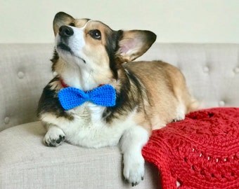 Handmade Crochet Knit Dog Collar Bow Tie Puppy Dog Boy Custom Accessory Wedding Party Special Occassion