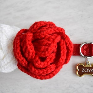 Valentine's Handmade Crochet Knit Dog Collar Rose Flower Puppy Dog Girl Floral Accessory Wedding Party Special Occassion image 3