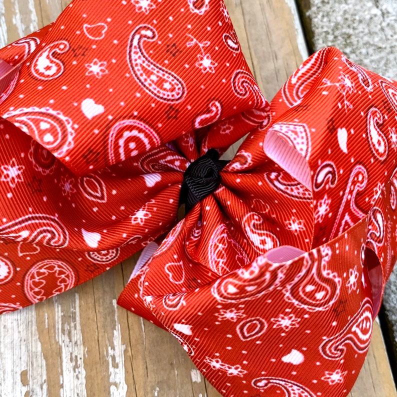 Bandana Print Hair Bow Jumbo Bow Red Bandana Bow Summer Etsy