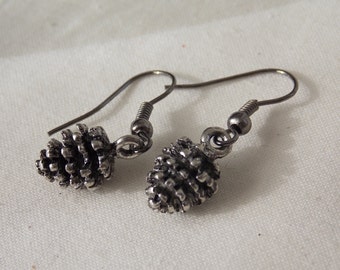 Pinecone Earrings Antiqued Silver Pinecone Earrings E48