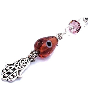 Dije de ojo turco para bolso, dije con clip para tirador de cremallera de bolso, regalo para conductores noveles, colgante para espejo de coche, dije para llavero de plata burdeos.