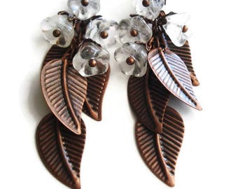 Mothers Day Gift Flower Earrings Woodland Jewelry Cluster Earrings Bridal Jewelry Leaf Earrings Floral Jewelry Boho Earrings Long Earrings