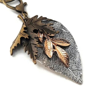gemischt Metall großes Blatt Taschenanhänger, Silber Bronze Gold Woodland Schlüsselbund, Natur inspiriert Reißverschluss Clip auf Charme, Auto Spiegel hängen Charme