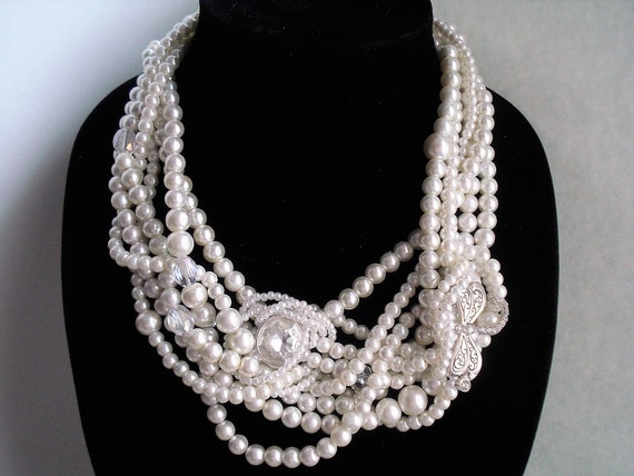 Multi-Strand Braided Crystal Bead Statement Necklace Chunky weave Necklaces Wedding Jewelry