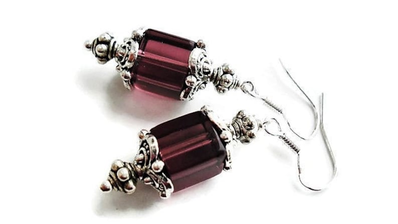 Victorian Sterling Silver Burgundy Earrings, Dainty Lantern Earrings For Women, Vintage Style Wedding, Bridal Earrings, Bridesmaid Gift image 4