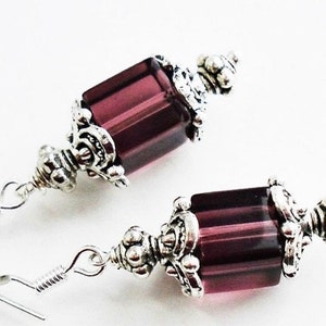 Victorian Sterling Silver Burgundy Earrings, Dainty Lantern Earrings For Women, Vintage Style Wedding, Bridal Earrings, Bridesmaid Gift image 5