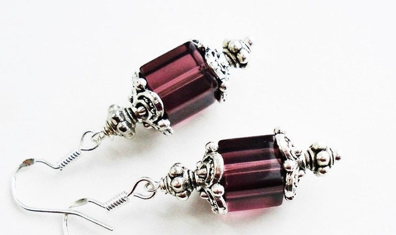 Victorian Sterling Silver Burgundy Earrings, Dainty Lantern Earrings For Women, Vintage Style Wedding, Bridal Earrings, Bridesmaid Gift image 5