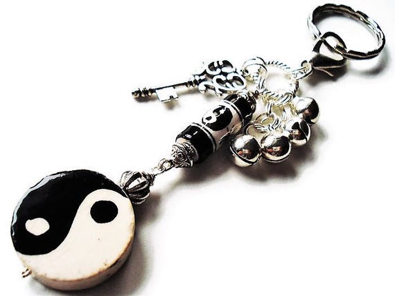 YIN YANG CHARM KEYRING BAG CHARM SILVER PLATED GIFT BAG UK SELLER
