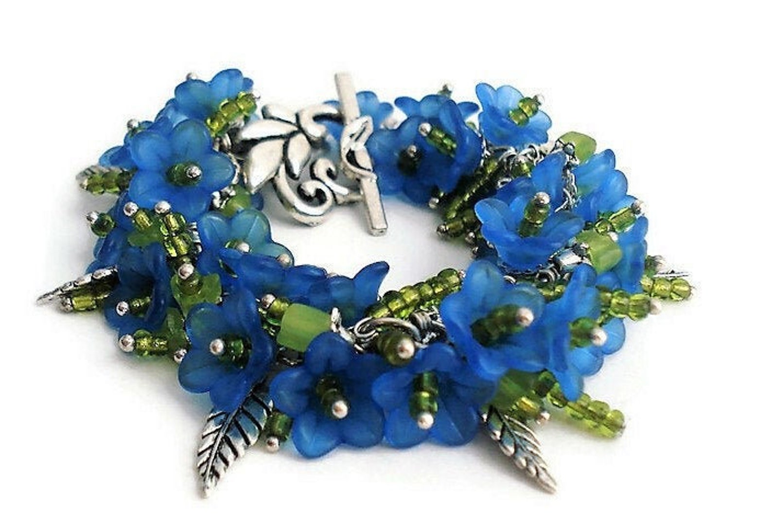 Blaues und Grünes Lucite Blüten Charm Armband Peridot Blatt | Etsy