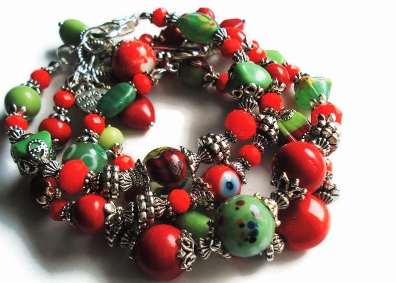 Silver Cuff Bracelet Murano Glass Orange and Green Layering Bracelets Set Bohemian Jewelry Gift For Her Dainty Charm Bracelets For Women