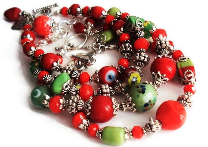 Silver Cuff Bracelet Murano Glass Orange and Green Layering Bracelets Set Bohemian Jewelry Gift For Her Dainty Charm Bracelets For Women
