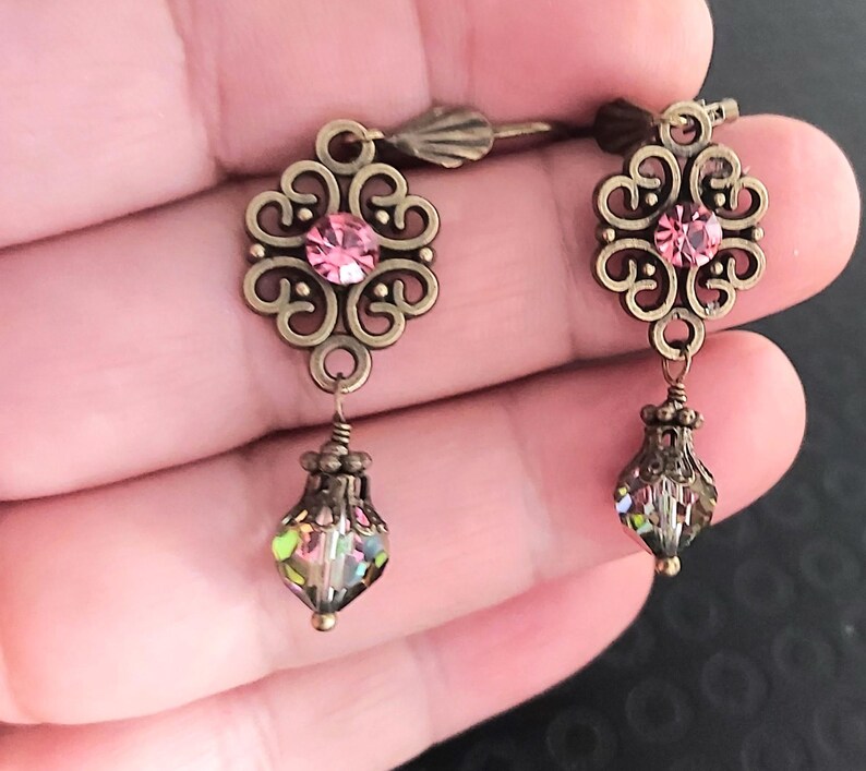 Rainbow Raspberry Acro Rainbow Crystal Teardrop Victorian Pendant Necklace Earrings, Brass ...
