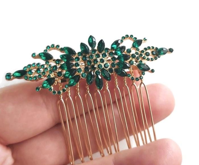 Sparkly Bridal Hair Comb Green - Etsy display picture 3