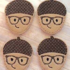 4 felt nerdy geeky acorns 2&quot;