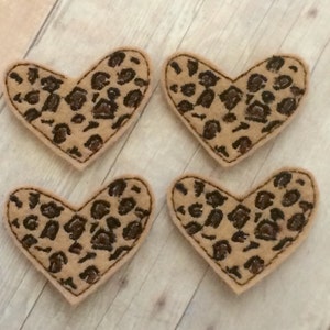 4 cheetah leopard print heart felties 1.5&quot;