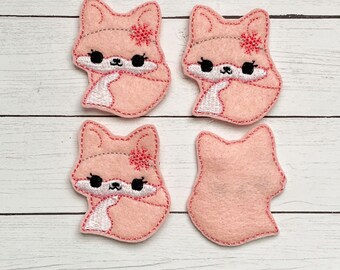 4 pink winter girl fox felties 2"