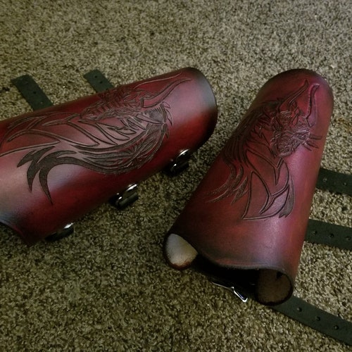 Leather Tooled Dragon Head Bracers Arm Guards Gauntlets - Etsy