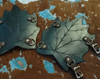 Leather Giant Leaf Elvin Bracers Arm Guards Gauntlets
