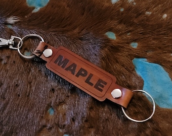 Genuine Leather PERSONALIZED Double Ended Keychains, Customize with your Name