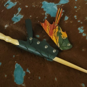 Small Leather Wand Holster Sheath, Elvin Elf Leaf Themed Holder image 1