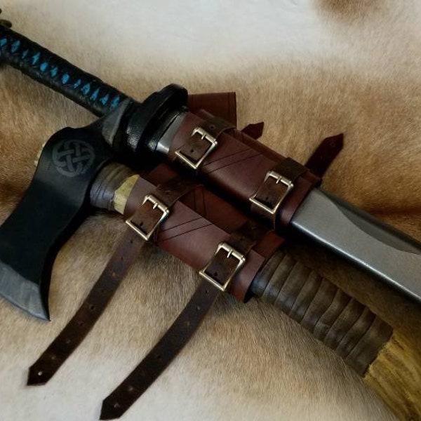 Funda de cuero ajustable para espada doble, funda con dos soportes