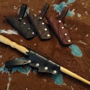 Small Leather Wand Holster Sheath, Elvin Elf Leaf Themed Holder image 2