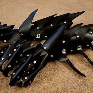 Black Spikey All Leather Hand Claws and Dragon Bracers COMBO