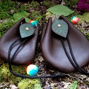 Leather Dice Bags With Elvin Leaf Charm GLOWS