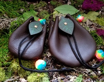 Leather Dice Bags With Elvin Leaf Charm GLOWS