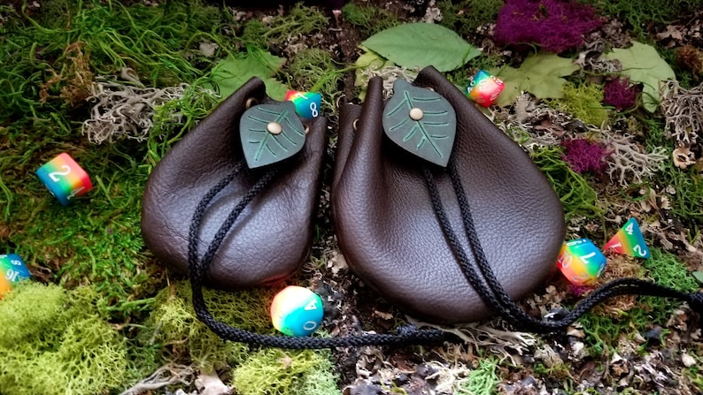 Leather Dice Bags With Elvin Leaf Charm GLOWS 