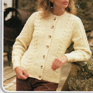 vintage womens aran coat knitting pattern pdf ladies cable coat belted jacket 32-39inch aran worsted 10ply pdf Instant download