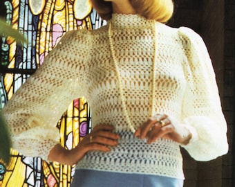 Vintage Crochet Blouse Pattern, Lacy Top (33-40 inch) (PDF Download)